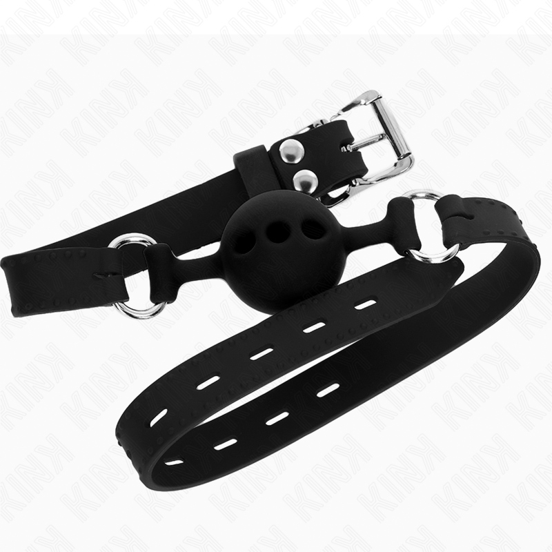 KINK - MORDAÇA COMPLETA DE SILICONE 55 x 2 CM COM BOLA DE 4 CM TAMANHO S PRETO AJUSTÁVEL 35-51 CM - Image 2
