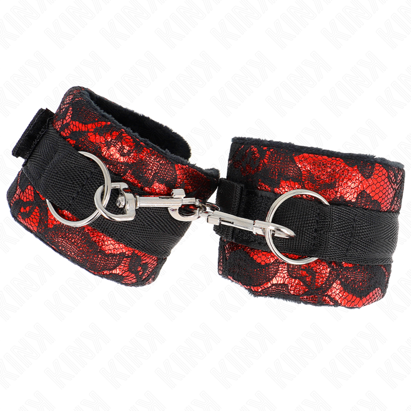 KINK - PUNHOS DE RENDA DE VELUDO CURTO E BIND DE NYLON VERMELHO / PRETO 23 X 6,5 CM - Image 2