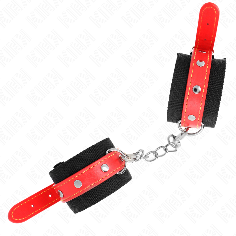 KINK - PUNHOS DE NYLON PRETO COM COURO VERMELHO AJUSTÁVEIS 19-24 CM X 5,5 CM - Image 2