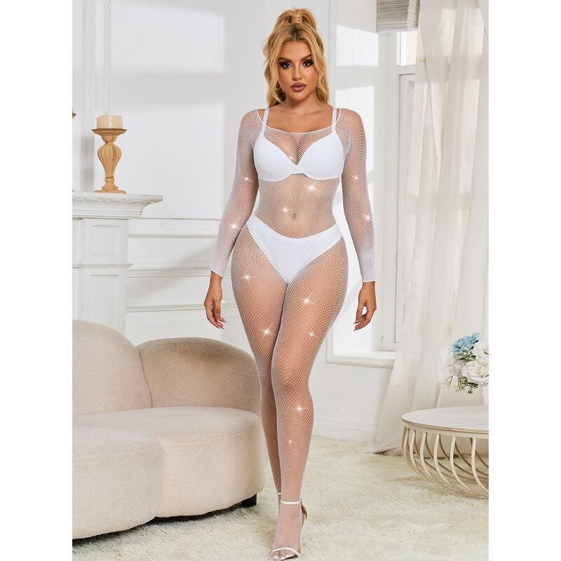 SUBBLIME - 952396 BODYSTOCKING DE REDE COM DIAMANTES MANGA COMPRIDA BRANCO TAMANHO ÚNICO - Image 4