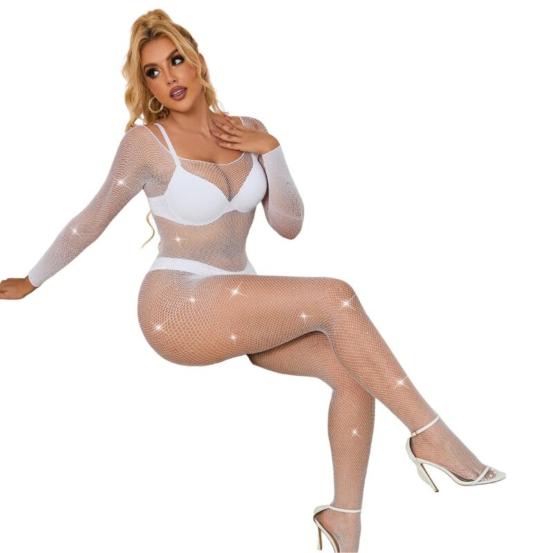 SUBBLIME - 952396 BODYSTOCKING DE REDE COM DIAMANTES MANGA COMPRIDA BRANCO TAMANHO ÚNICO - Image 3