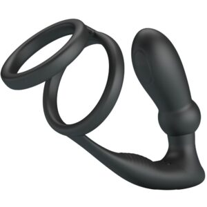 PRETTY LOVE – ANEL PENIS EMONI + PLUG ANAL 12 VIBRAÇÕES PRETO