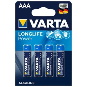 VARTA – BATERIA ALCALINA DE POTÊNCIA LONGLIFE AAA LR03 4 UNIDADE
