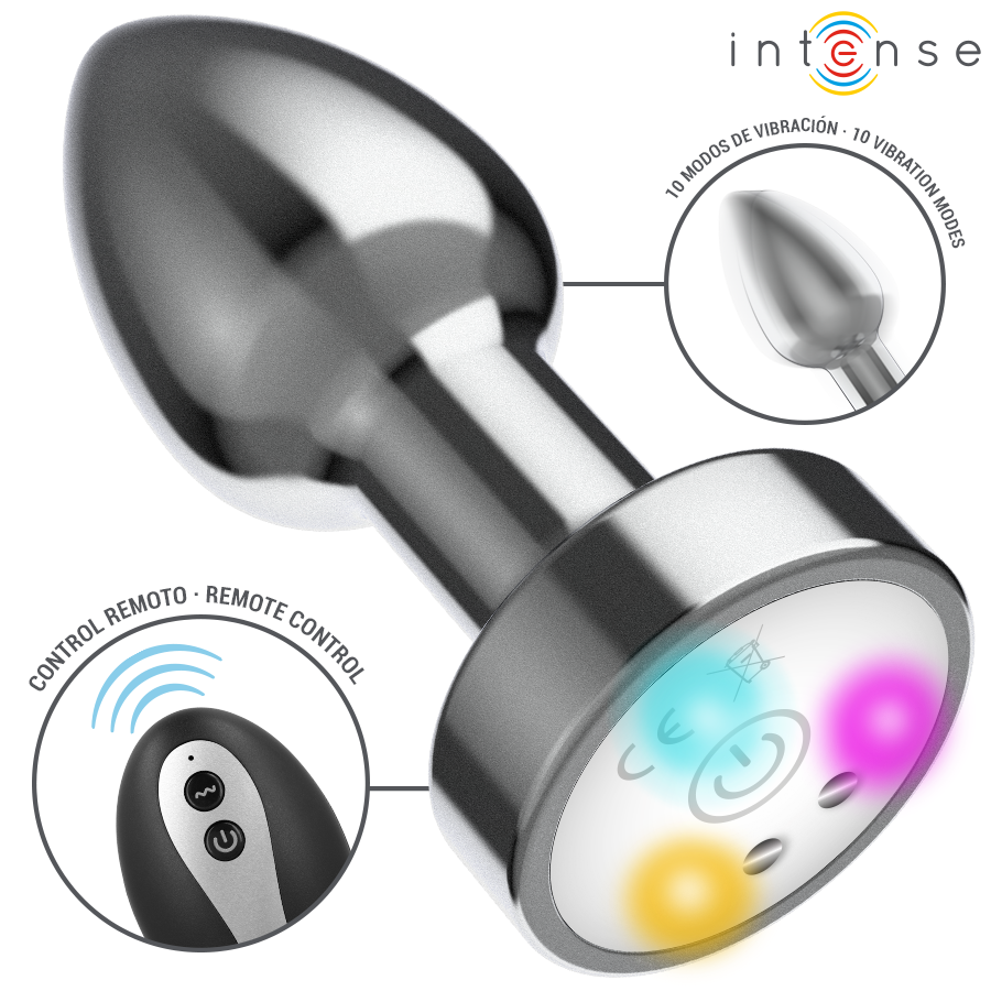 INTENSE - PLUG ANAL DE METAL VIBRANTE COM LUZES LED E CONTROLE REMOTO - TAMANHO M - Image 2