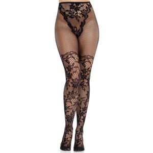 LEG AVENUE – MEIAS DE RENDA DÁLIA COM DETALHE DE REDE PRETAS