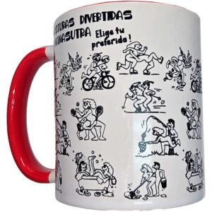 DIABLO PICANTE – CANECA KAMASUTRA POSITIONS BRANCA COM ALÇA VERMELHA 370 ML