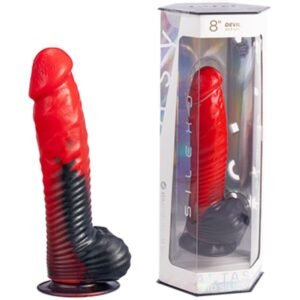 SILEXD – DEVIL DILDO FANTASIA DE SILICONE LÍQUIDO TERMOREATIVO VERMELHO E PRETO 20,3 CM