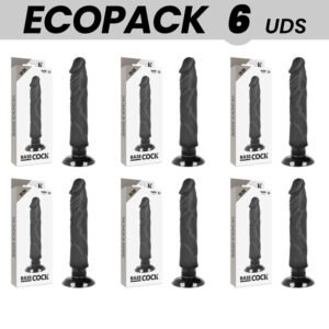 ECOPACK 6 UNIT – BASECOCK VIBRADOR REALÍSTICO BASECOCK 2-1 PRETO 20 CM -O- 4 CM