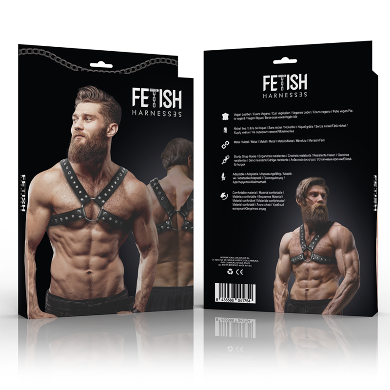 FETISH SUBMISSIVE ATTITUDE - ARNÊS DE PEITORAL DE COURO ECOLÓGICO CRUZADO PARA HOMENS COM TACHAS - Image 2