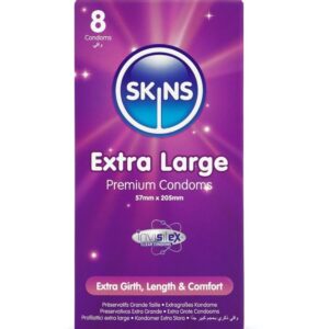 SKINS – PRESERVATIVOS EXTRA GRANDE PREMIUM PACOTE COM 8