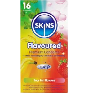 SKINS – PRESERVATIVOS PREMIUM MULTI SABORES PACOTE COM 16