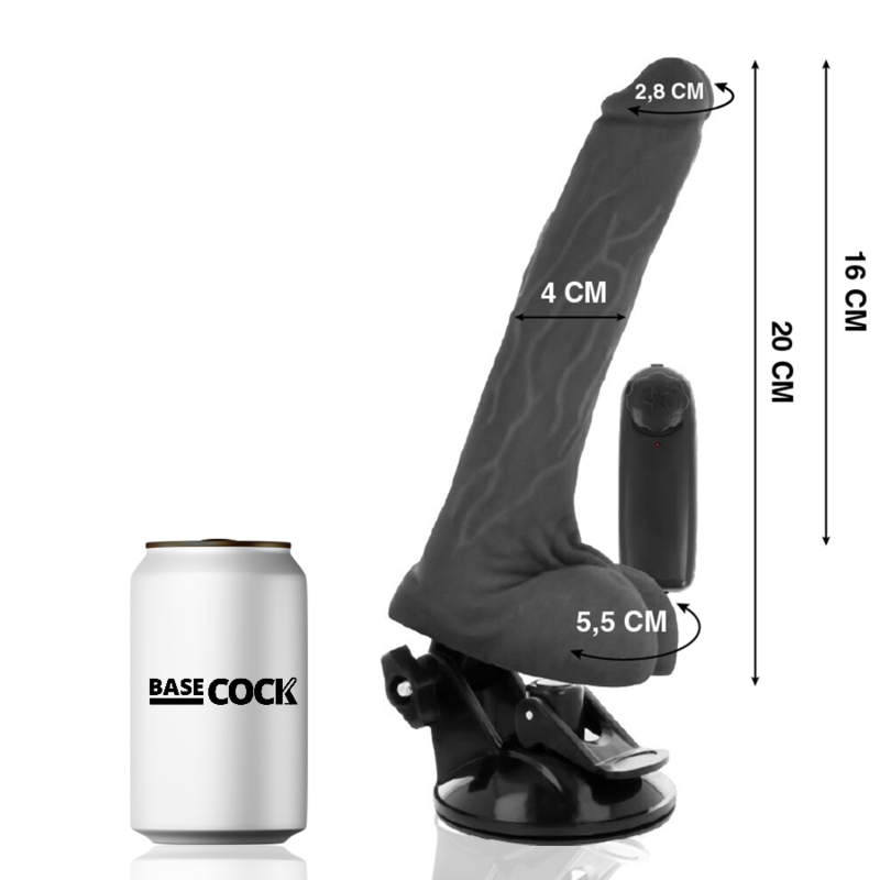 BASECOCK - VIBRADOR REALÍSTICO DE CONTROLE REMOTO PRETO COM TESTÍCULOS 20 CM -O- 4 CM - Image 2