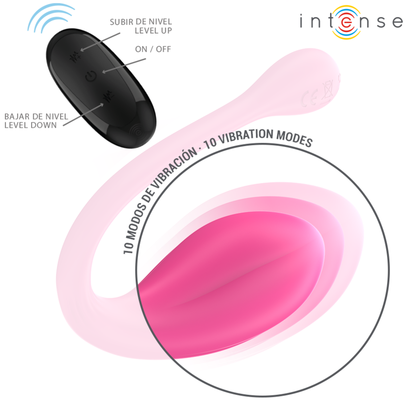 INTENSE - VIBRADOR JANICE U DUPLA ESTIMULAÇÃO 10 VIBRAÇÕES ROSA CONTROLE REMOTO - Image 4