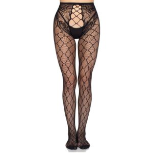 LEG AVENUE – MEIA-CALÇA DE REDE 1966 COM CALCINHA SEM FUNDO PRETA – TAMANHO ÚNICO