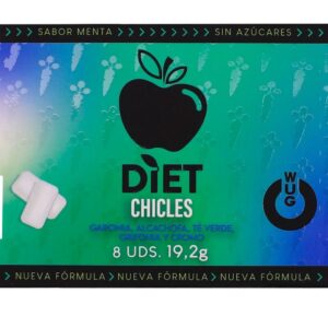 WUG DIET – GOMA DE HORTELÃ FUNCIONAL SEM AÇÚCAR, EM CARTELA COM 8 UNIDADES