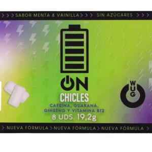 WUG ON – GOMA DE GUARANA FUNCIONAL COM CAFEÍNA, SABOR HORTELÃ E BAUNILHA, CARTELA COM 8 UNIDADES
