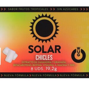 WUG SOLAR – GOMA DE MASCAR FUNCIONAL COM VITAMINAS E ZINCO, SABOR FRUTAS TROPICAIS, EM CARTELA COM 8 UNIDADES