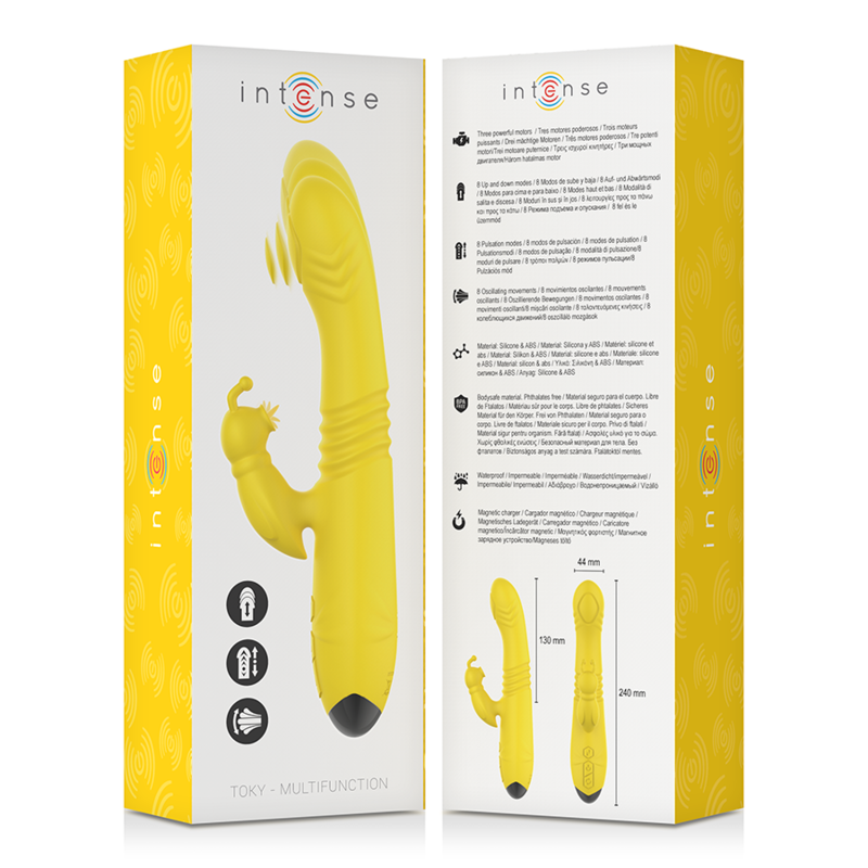 INTENSE - VIBRADOR MULTIFUNO TOKY PARA CIMA E PARA BAIXO COM ESTIMULADOR CLITÓRICO AMARELO - Image 5