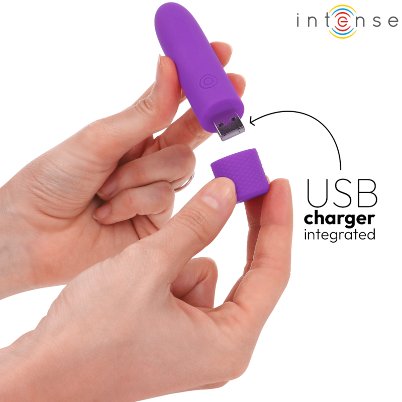 INTENSE - SYMONE USB RECARREGÁVEL VIBRATÓRIA BULLET 8 VIBRAÇÕES ROXO 10 X 2,2 CM - Image 5