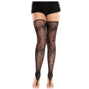 LEG AVENUE – MEIAS SEM PÉS DE RENDA FLORAL PRETAS