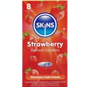 SKINS – PRESERVATIVOS PREMIUM DE MORANGO – PACOTE COM 8