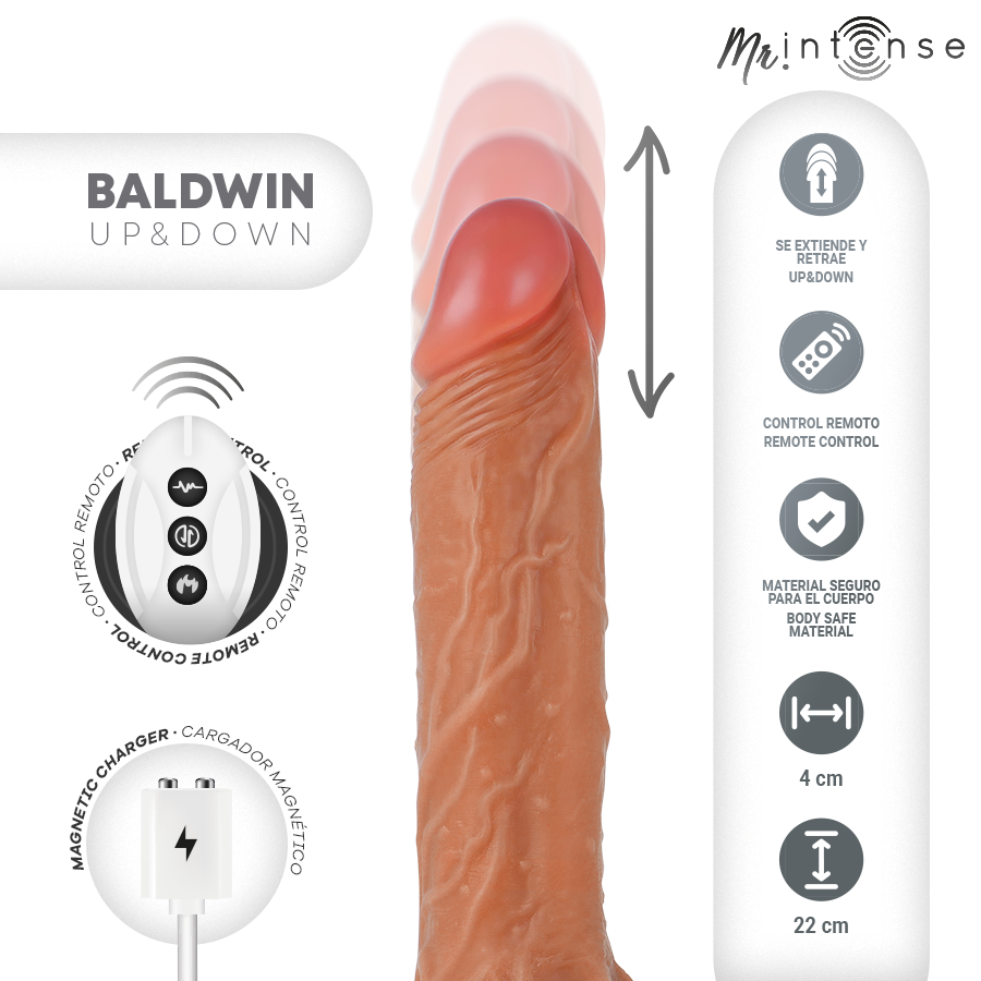 MR INTENSE - BALDWIN REALISTA MULTIFUNCIONAL COM VIBRAÇÃO, CONTROLE REMOTO PARA CIMA E PARA BAIXO, 22 CM - OU - 4 CM - Image 3