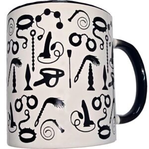 DIABLO PICANTE – CANECA BONDAGE BRANCA COM ALÇA PRETA 370 ML