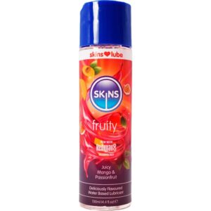 SKINS – LUBRIFICANTE À BASE DE ÁGUA COM SABOR FRUTADO DE MANGA E MARACUJÁ 130 ML