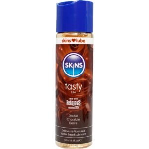 SKINS – LUBRIFICANTE SABOROSO À BASE DE ÁGUA COM CHOCOLATE DUPLO 130 ML