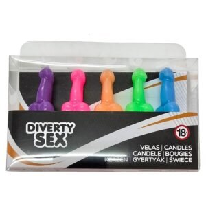 DIABLO PICANTE – CAIXA COM 5 VELAS EM FORMATO DE PÊNIS EM CORES DIFERENTES