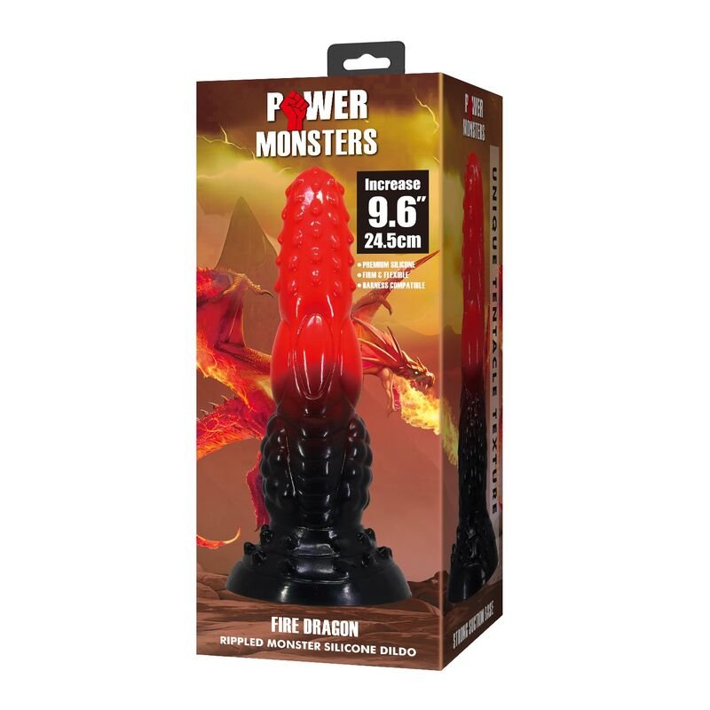 POWER MONSTERS - DILDO DE FANTASIA DRAGÃO DE FOGO COM VENTOSA 24,5 CM Ø 5,8 CM VERMELHO E PRETO - Image 2