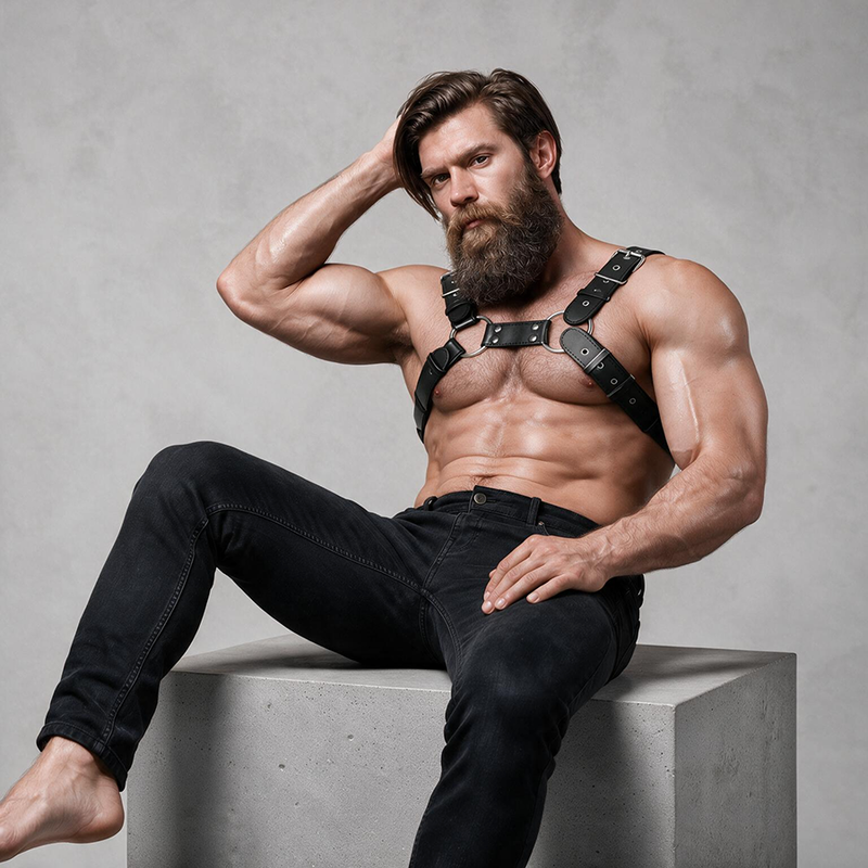 FETISH SUBMISSIVE ATTITUDE - ARNÊS DE BULLDOG DE PEITO DE COURO ECOLÓGICO AJUSTVEL PARA HOMENS - Image 8