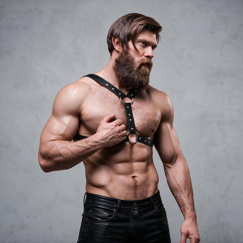 FETISH SUBMISSIVE ATTITUDE - ARNÊS DE PEITO DE COURO ECOLÓGICO COM SUPORTE DUPLO E TACHAS PARA HOMENS - Image 7