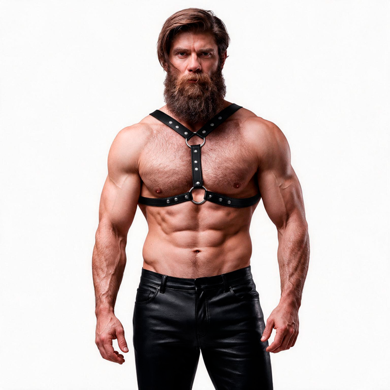 FETISH SUBMISSIVE ATTITUDE - ARNÊS DE PEITO DE COURO ECOLÓGICO COM SUPORTE DUPLO E TACHAS PARA HOMENS - Image 5