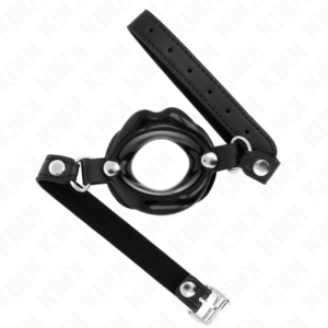 KINK – MORDAÇA LIP 8 CM COM ALÇA DE COURO PRETA 63 x 2 CM AJUSTÁVEL 39-58 CM