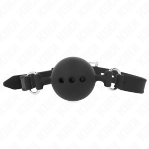 KINK – MORDAÇA COMPLETA DE SILICONE 55 x 2 CM COM BOLA DE 4,5 CM TAMANHO M PRETO AJUSTÁVEL 35-51 CM