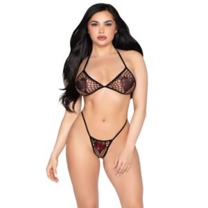 LEG AVENUE – 86147 TOP DE MALHA E CALCINHA FIO DENTAL PRETOS – TAMANHO ÚNICO