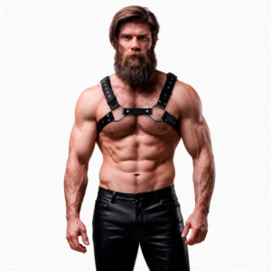 FETISH SUBMISSIVE ATTITUDE – ARNÊS DE PEITORAL DE COURO ECOLÓGICO MASCULINO COM TACHAS