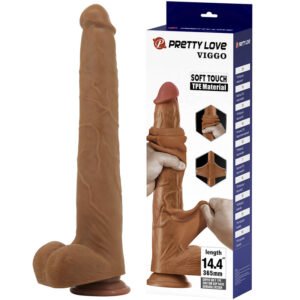 PRETTY LOVE – VIGGO DILDO DESLIZANTE COM TOQUE SUAVE E REALISTA, 36,5 CM MARROM