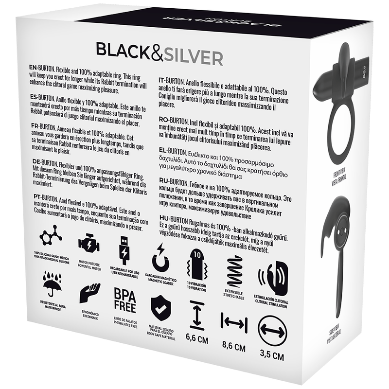 BLACK&SILVER - BURTON RING 10 MODOS DE VIBRAÇÃO PRETO - Image 4