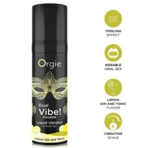 ORGIE – DUAL VIBE! VIBRADOR LÍQUIDO BEIJÁVEL COM SABOR DE LIMÃO, GIN TÔNICA 15 ML